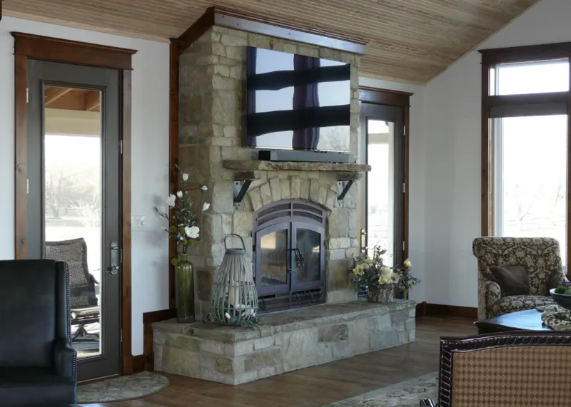 Acucraft Hearthroom wood-burning fireplace with arched glass doors