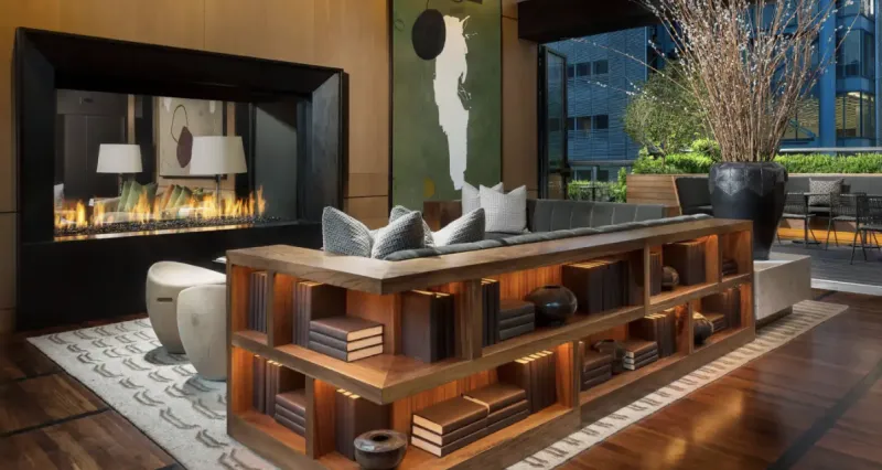 Acucraft see-through gas fireplace with dual-pane glass cooling