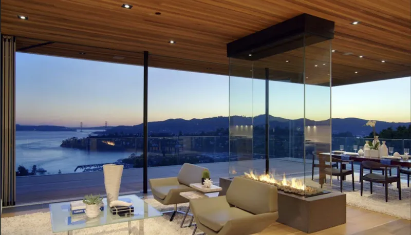 Acucraft custom fireplace with unique circular design