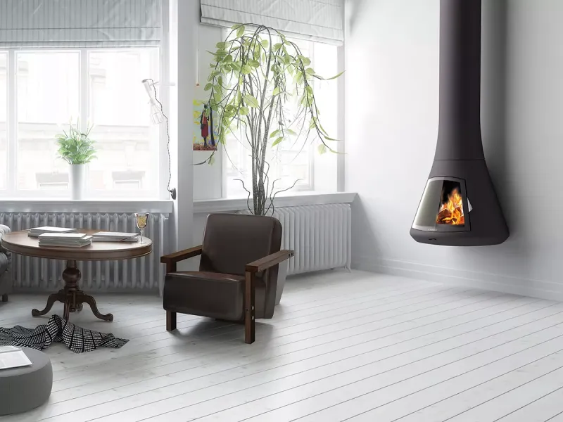 JC Bordelet Calista 917 wall-mounted fireplace with space capsule design