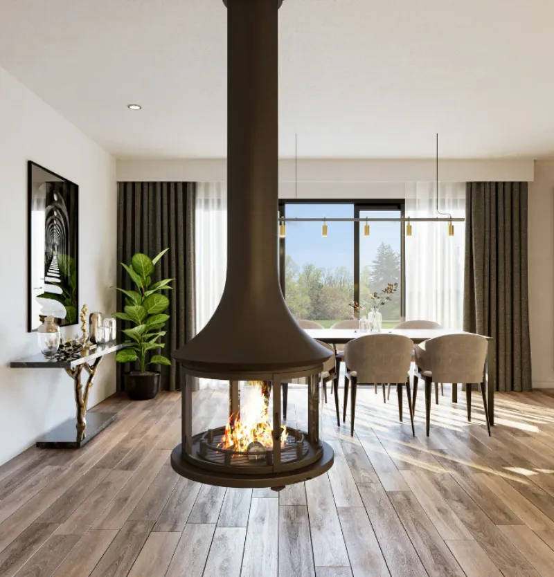 JC Bordelet Eva 992 showing sleek design and log base seating area