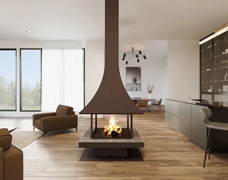 JC Bordelet Eva 992 central fireplace in contemporary living space