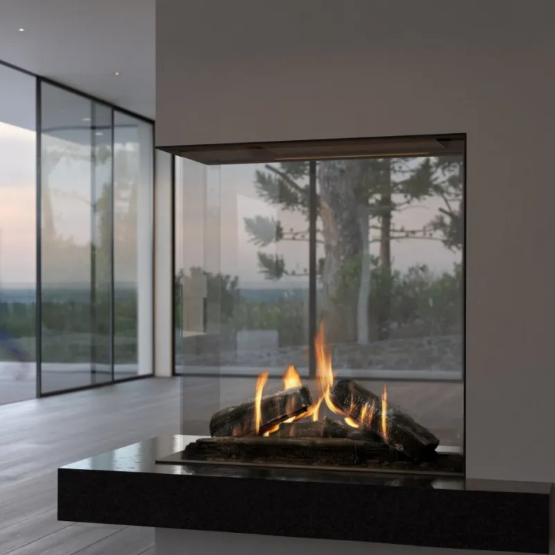 Element 4 Sky Room Divider with glass panels and panoramic fire view