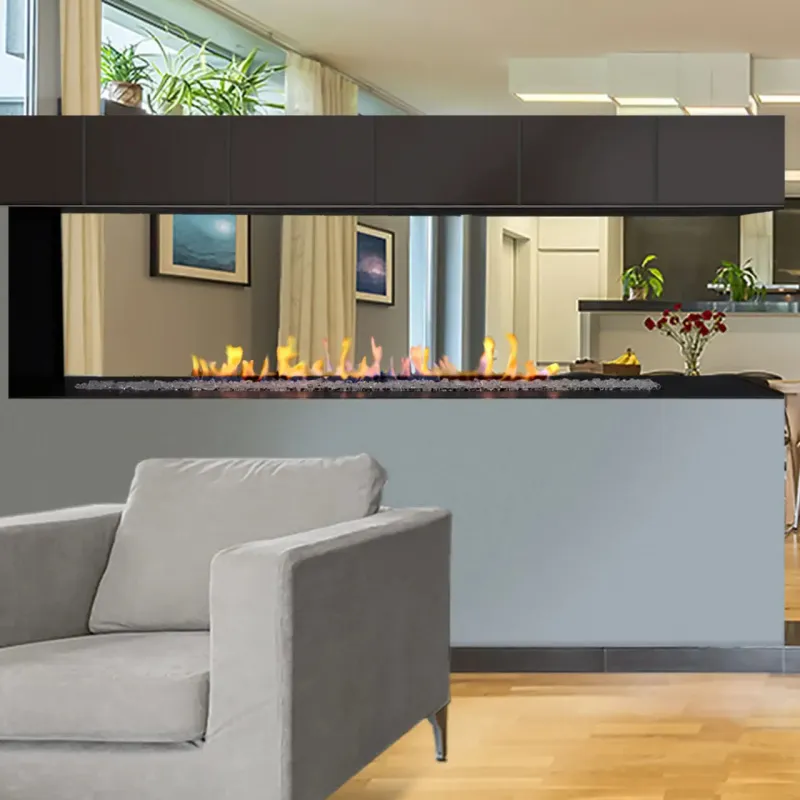 European Home H Series Peninsula fireplace in open-concept living room