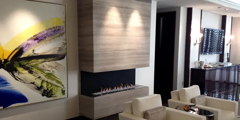 European Home H Series 3-Sided fireplace creating visual connection between rooms