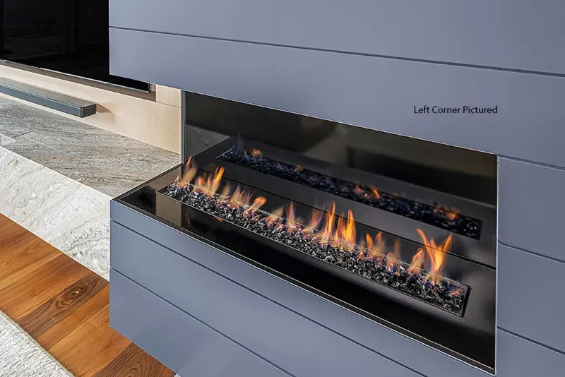 European Home H Series Corner fireplace with right-angle glass design