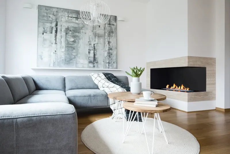 European Home H Series Corner fireplace in contemporary room setting