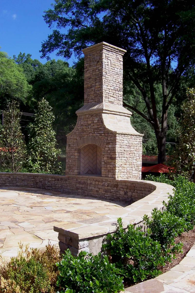 FireRock Outdoor Arched Front with stone veneer in backyard