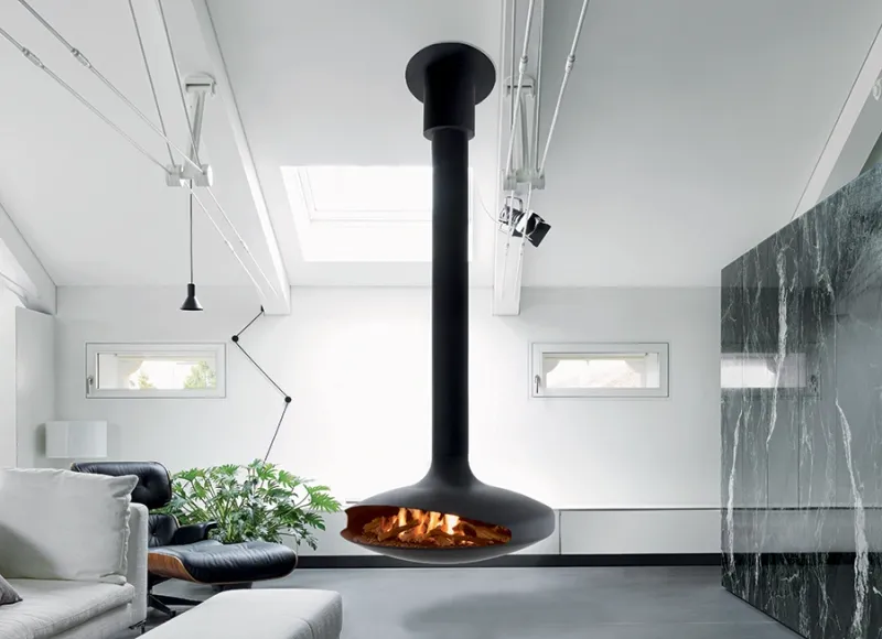 Focus Gyrofocus suspended gas fireplace in modern interior