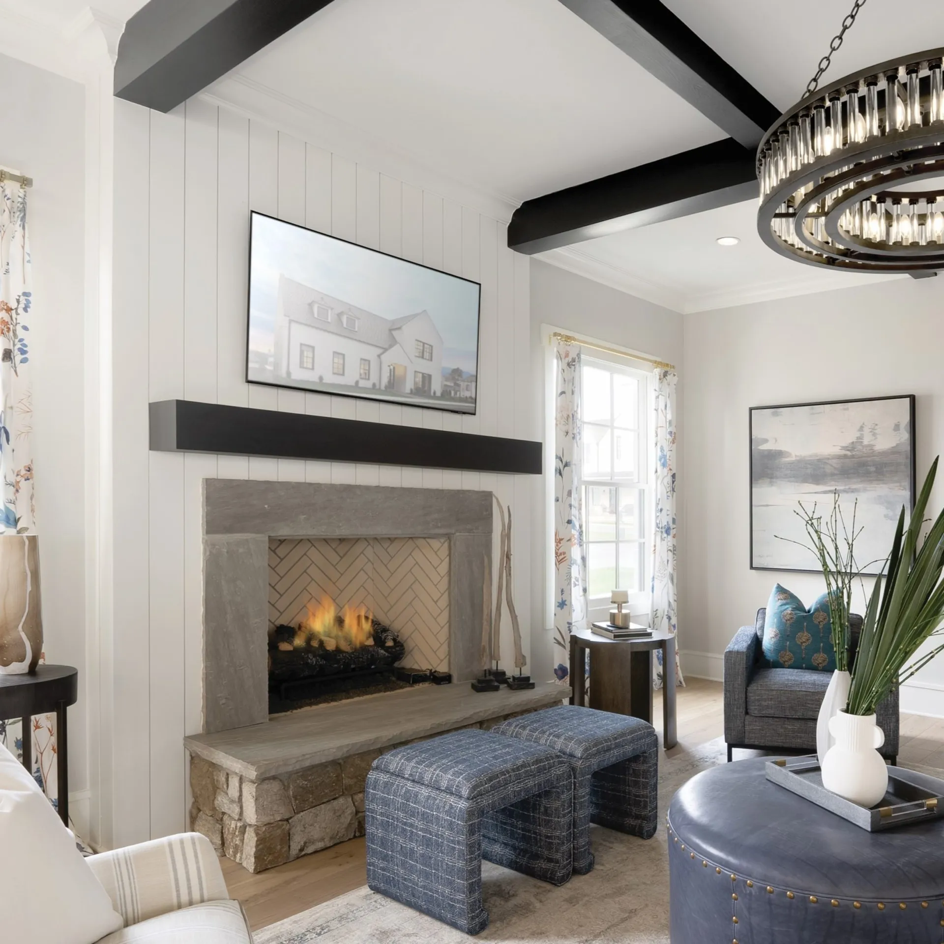 Isokern Vent-Free fireplace with herringbone brick in traditional living room