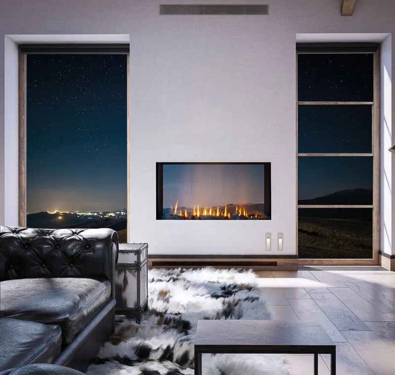 Ortal Indoor Outdoor Tunnel 150 fireplace with Cool Wall Technology