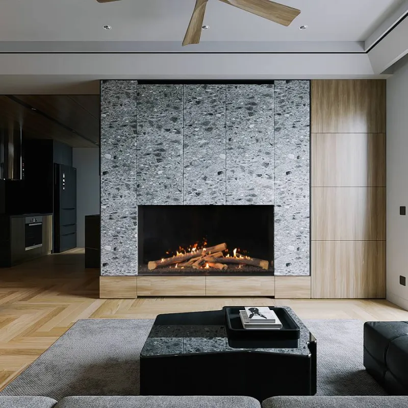 Ortal Wilderness Traditional fireplace installed in contemporary home
