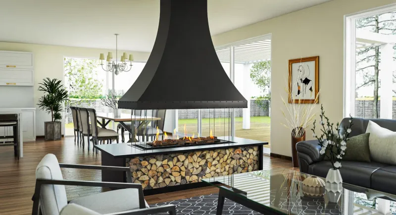 Ortal Island 130 freestanding gas fireplace in modern living space
