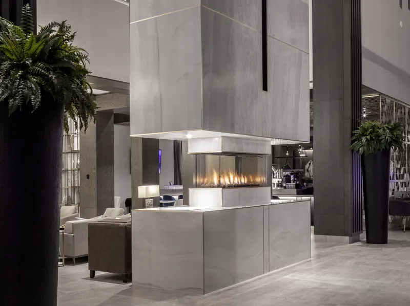 Ortal Island 130 contemporary freestanding fireplace detail