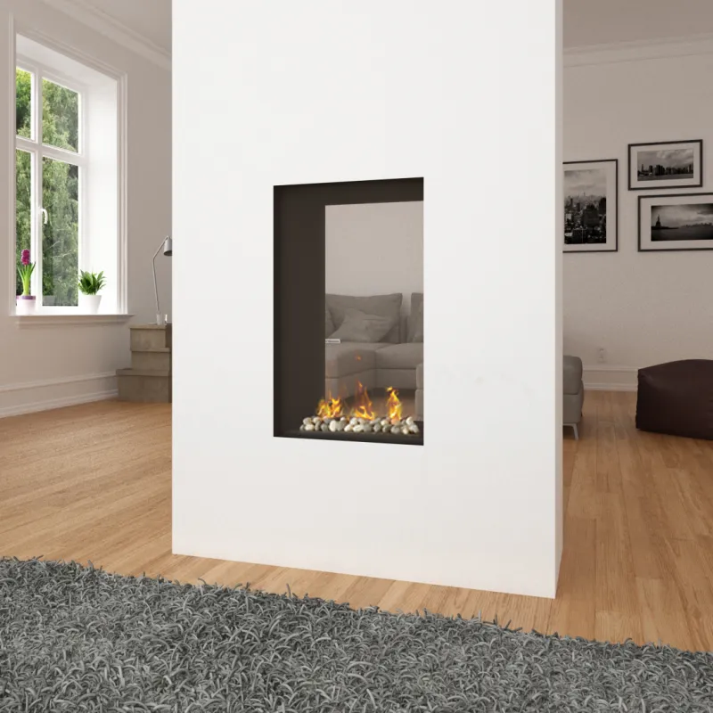 Ortal Tunnel 250 double-sided fireplace installed in wall