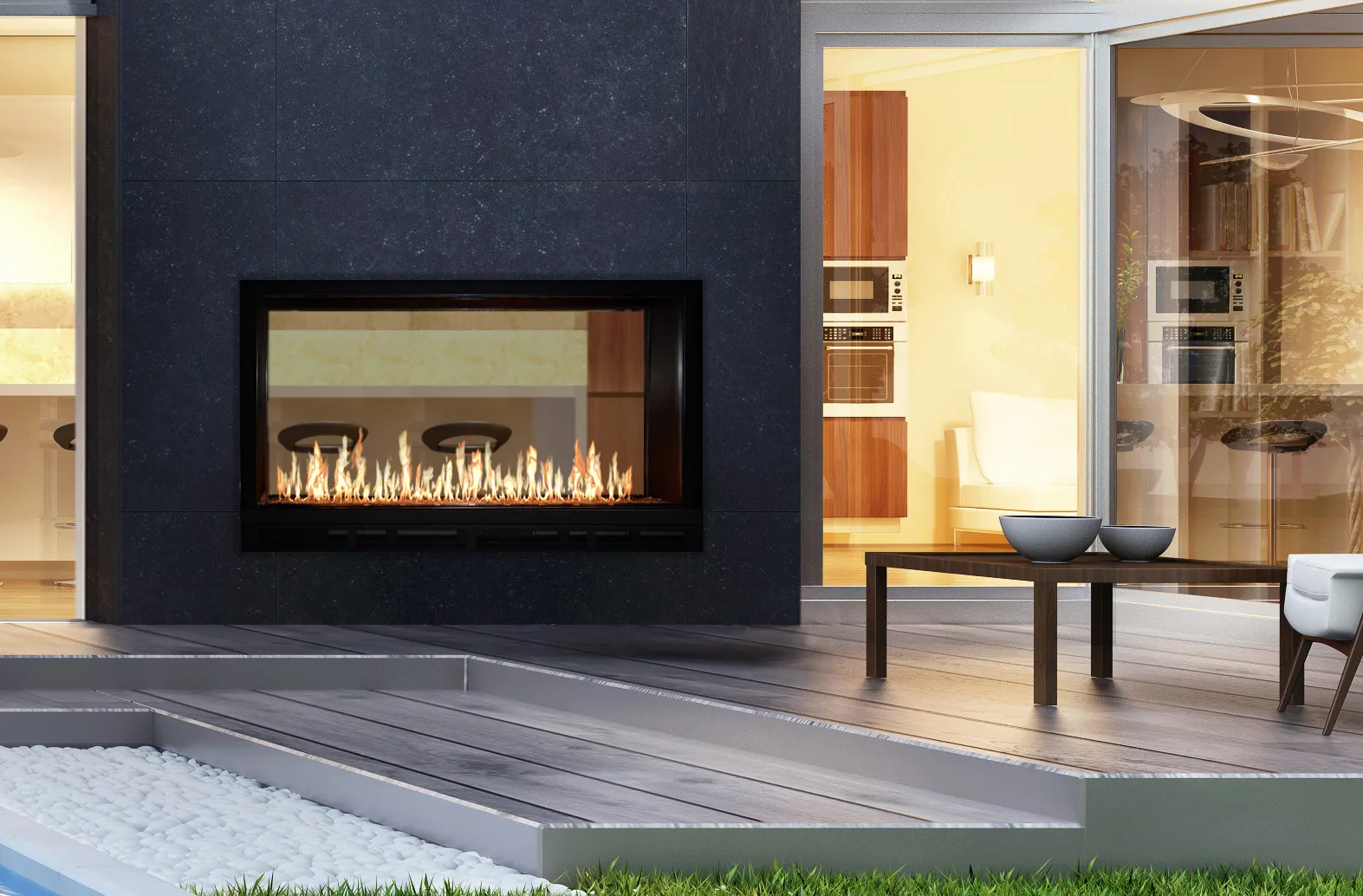 Stellar Transcend fireplace exterior view on modern patio