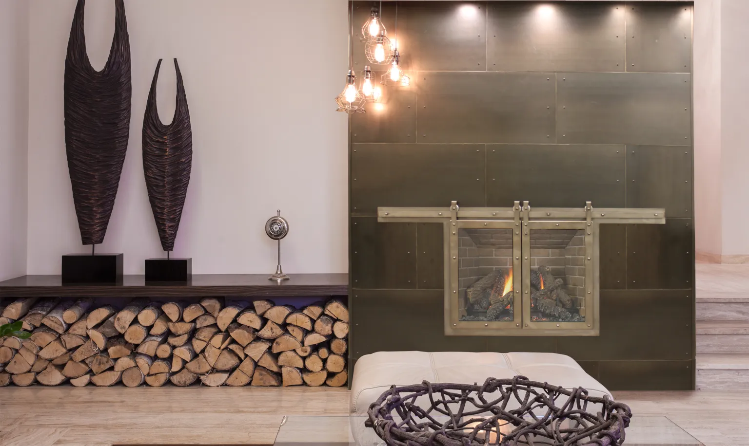 Custom Stoll glass doors on a fireplace